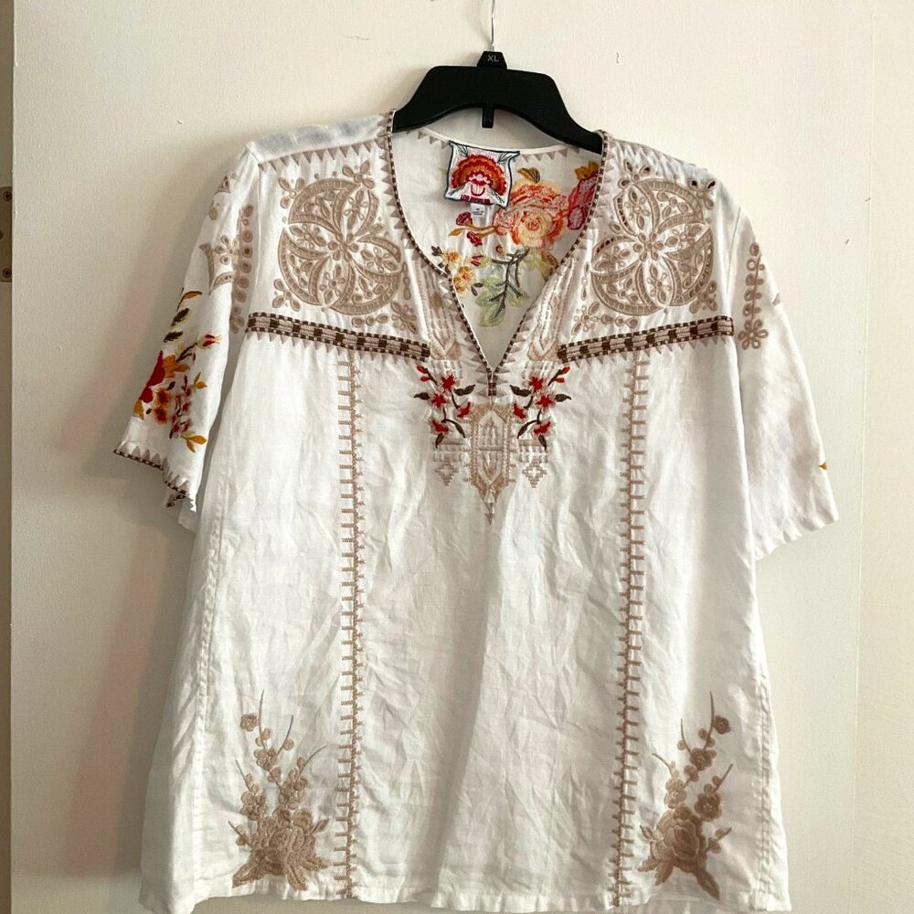 Johnny Was Medium Linen Embroidered Top